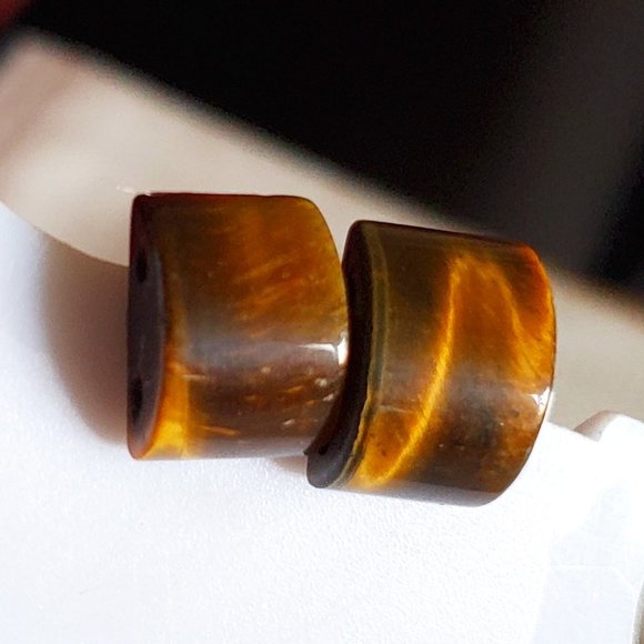 Tiger's Eye Dome Stud Earrings Artisan Elegant NWT - Picture 1 of 3